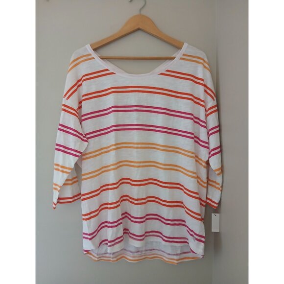 New T By Talbots Crossback T Shirt Size 2X White Stripe 3/4 Sleeve Active Travel - Picture 1 of 9